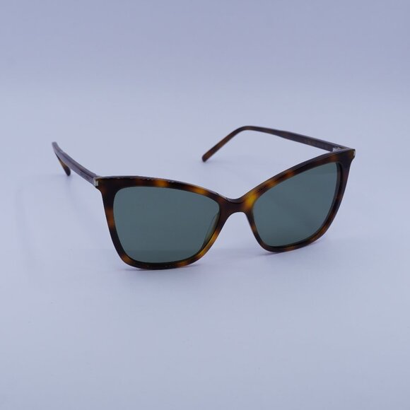 Saint Laurent SL384 002 Sunglasses Havana Cat Eye Frame, Green Lenses - Picture 1 of 11